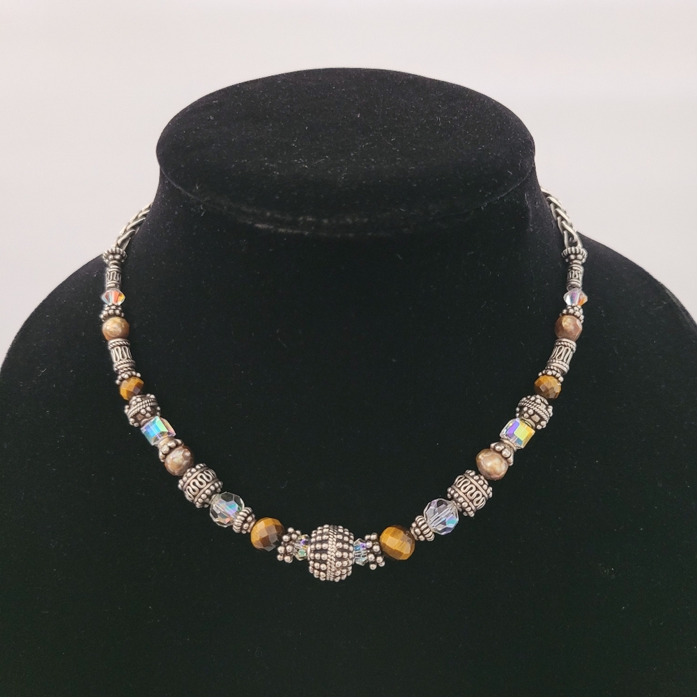 Sterling Silver Beaded Necklace with Toggle Clasp.